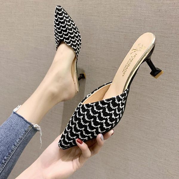 women slippers round toe retro style thin high heels slides mules shoes slip on summer dress woman black fashion pumps
women slippers round toe retro style thin high heels slides mules shoes slip on summer dress woman black fashion pumps