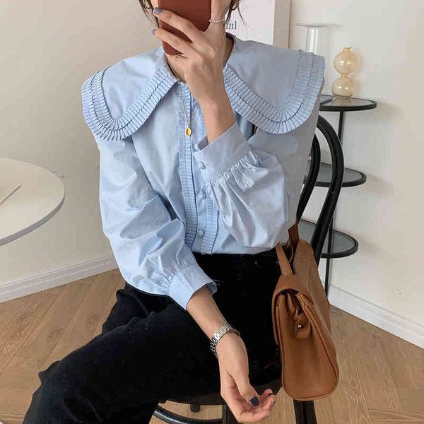 dress sweet all-match casual french female retro women peter pan collar loose pleated shirts solid, White
dress sweet all-match casual french female retro women peter pan collar loose pleated shirts solid, White
