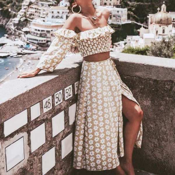 two piece dress summer lady word collar vintage floral ruffled skirt set, White
two piece dress summer lady word collar vintage floral ruffled skirt set, White