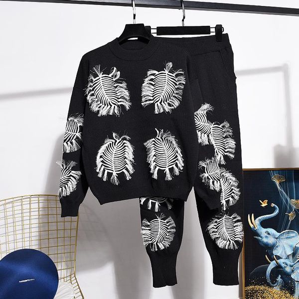 women's two piece pants autumn fashion embroidery knitted tracksuits outfits women loose black pullover sweater pencil casual set femal, White
women's two piece pants autumn fashion embroidery knitted tracksuits outfits women loose black pullover sweater pencil casual set femal, White