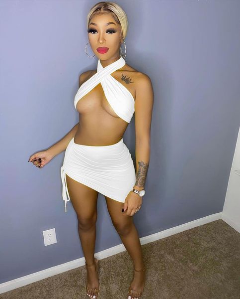 summer cross wrap halter women tracksuits crop pleated drawsting mini skirt matching set party club outfits two piece, Gray
summer cross wrap halter women tracksuits crop pleated drawsting mini skirt matching set party club outfits two piece, Gray