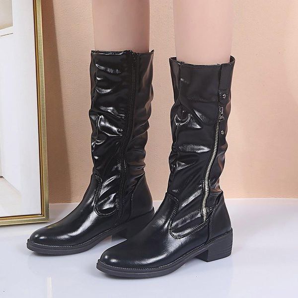 boots women booties shoes genuine leather mid calf round toe thick bottom slip on mixed color female footwear, Black
boots women booties shoes genuine leather mid calf round toe thick bottom slip on mixed color female footwear, Black