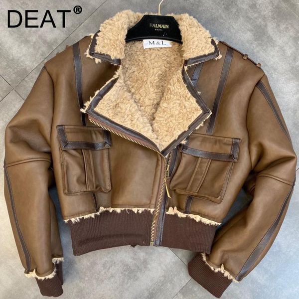 women's jackets deat women color matching wiring pu leather lambswool thick jacket long sleeve fashion streetwear winter 2021 11d5837, Black;brown
women's jackets deat women color matching wiring pu leather lambswool thick jacket long sleeve fashion streetwear winter 2021 11d5837, Black;brown