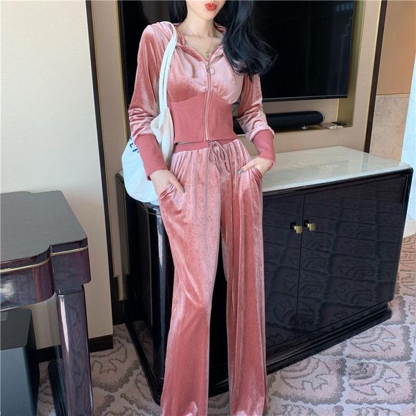 women's two piece pants fall clothing casual suit velvet hooded cardigan short coat elastic waist wide leg trousers two-piece, White
women's two piece pants fall clothing casual suit velvet hooded cardigan short coat elastic waist wide leg trousers two-piece, White