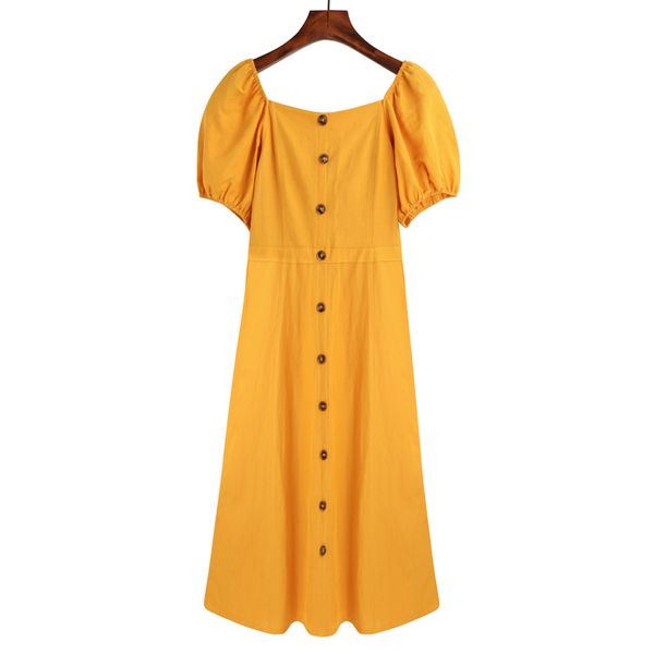 casual yellow slash neck puff short sleeve button knee length solid dress vintage d0787 210514, Black;gray
casual yellow slash neck puff short sleeve button knee length solid dress vintage d0787 210514, Black;gray