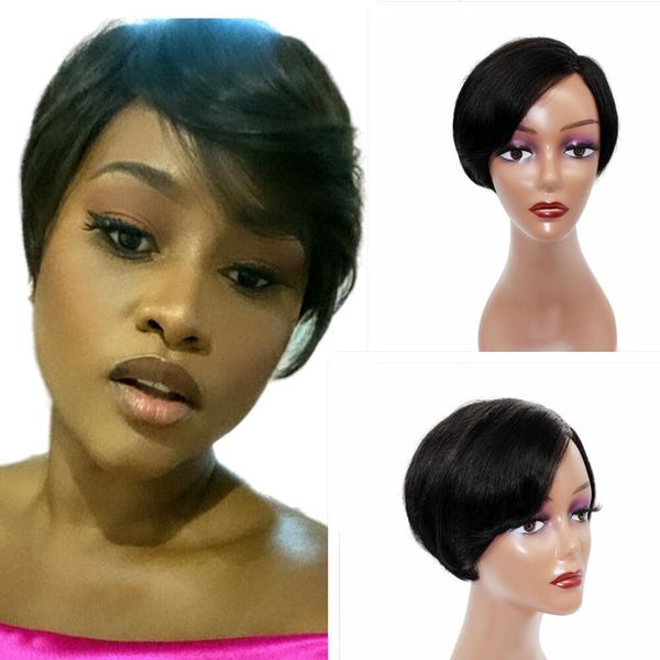 short human hair wigs machine made frontal side part lace wigs for black women brazilian natural straight wig, Black;brown
short human hair wigs machine made frontal side part lace wigs for black women brazilian natural straight wig, Black;brown