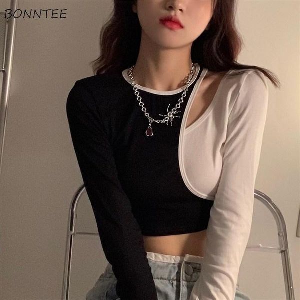 women's t-shirt long sleeve t-shirts women fake two pieces european slim design crop bf fashion classy hollow out patchwork early f, White
women's t-shirt long sleeve t-shirts women fake two pieces european slim design crop bf fashion classy hollow out patchwork early f, White