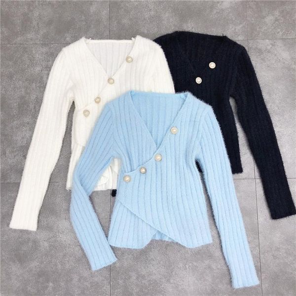 women's knits & tees 2021 v-neck long-sleeved breasted buttoned waist mohair knitted sweater women 0303, White
women's knits & tees 2021 v-neck long-sleeved breasted buttoned waist mohair knitted sweater women 0303, White