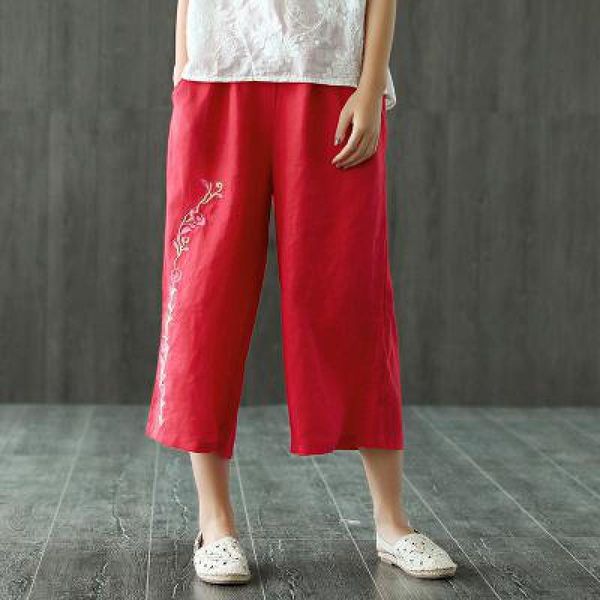 women's pants & capris 2021 autumn simple red embroidery wide leg elastic high waist slim loose leisure women nine point, Black;white
women's pants & capris 2021 autumn simple red embroidery wide leg elastic high waist slim loose leisure women nine point, Black;white