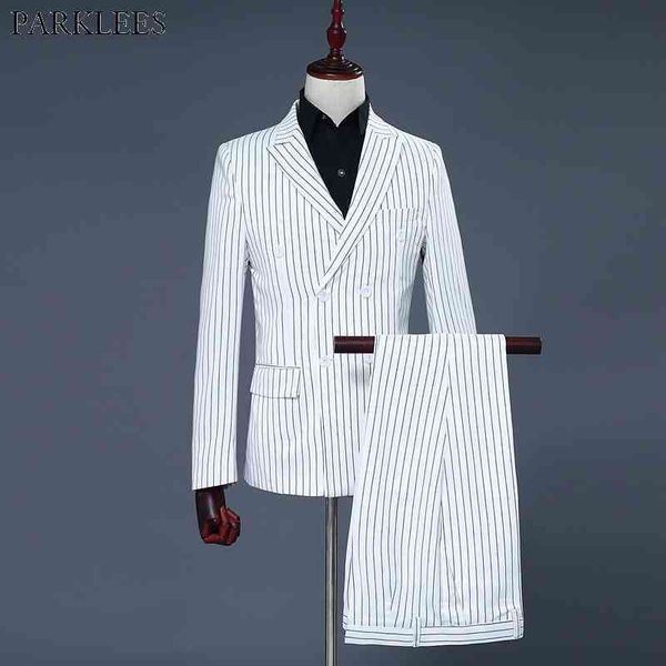 fashion white vertical striped double breasted suit men wedding groom tuxedos 2 piece suits mens costume homme mariage 210522, White;black
fashion white vertical striped double breasted suit men wedding groom tuxedos 2 piece suits mens costume homme mariage 210522, White;black