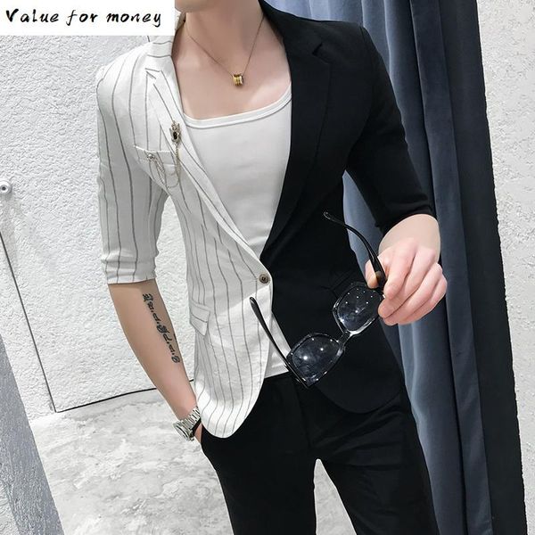 mens suit korean splice suits slim fit social club 2 pcs men smoking para hombre combinaison homme stripe with pants men's & blazers, White;black
mens suit korean splice suits slim fit social club 2 pcs men smoking para hombre combinaison homme stripe with pants men's & blazers, White;black