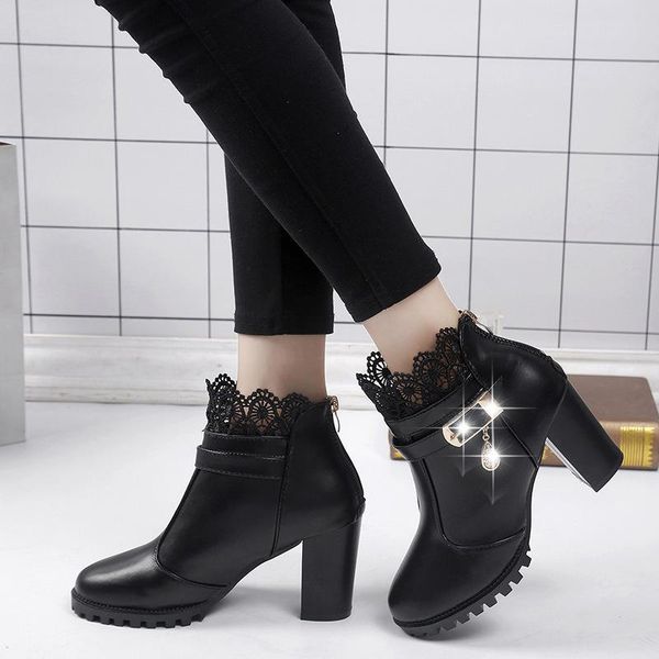 boots 2021 autumn and winter thick with women's short metal buckle round head zipper pu lace fleece single, Black
boots 2021 autumn and winter thick with women's short metal buckle round head zipper pu lace fleece single, Black