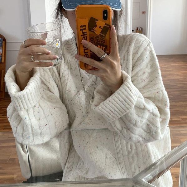 women's sweaters 2021 autumn winter retro o neck pullover sweater for korean style twist thick knit women loose casual sueter, White;black
women's sweaters 2021 autumn winter retro o neck pullover sweater for korean style twist thick knit women loose casual sueter, White;black
