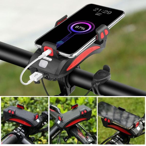 cell phone mounts & holders 4 in 1 bike front light holder handlebar stand bell function power bank bicycle lamp for mtb