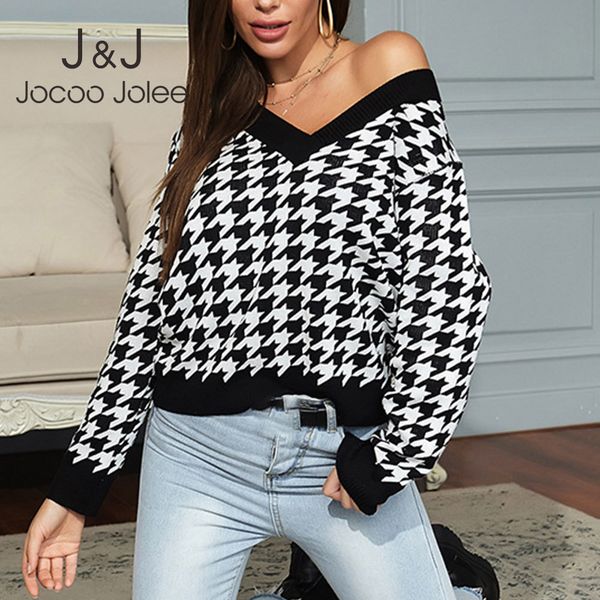 jocoo jolee fashion houndstooth knitted sweater elegant v neck loose pullover casual minimalist wild jumpers winter vintage 210518, White;black
jocoo jolee fashion houndstooth knitted sweater elegant v neck loose pullover casual minimalist wild jumpers winter vintage 210518, White;black