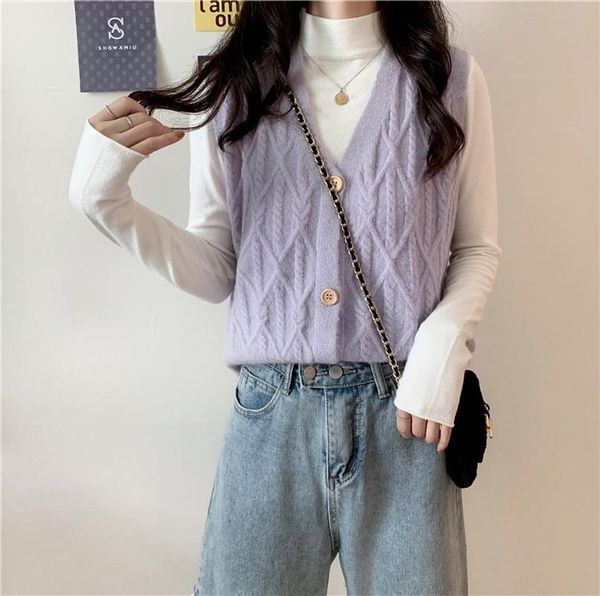 women's vests 2021 knitted vest women autumn spring retro sleeveless v-neck cardigan long shirt loose clothes outside wearing blusas 16, Black;white
women's vests 2021 knitted vest women autumn spring retro sleeveless v-neck cardigan long shirt loose clothes outside wearing blusas 16, Black;white