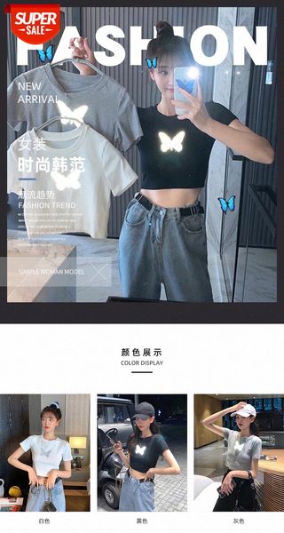 reflective butterfly short-sleeved t-shirt women's new korean style loose short waist and navel clothes trend #j24w, White
reflective butterfly short-sleeved t-shirt women's new korean style loose short waist and navel clothes trend #j24w, White