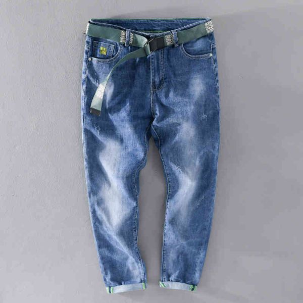 men's jeans spring style cotton ankle-length strech with belt pants casual fashion trousers for men comfortable spodnie m70p, Blue
men's jeans spring style cotton ankle-length strech with belt pants casual fashion trousers for men comfortable spodnie m70p, Blue
