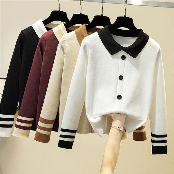 women's sweaters women knitted fashion all-match 2021 button decoration slim long sleeve lapel neck korean vintage sweater, White;black
women's sweaters women knitted fashion all-match 2021 button decoration slim long sleeve lapel neck korean vintage sweater, White;black