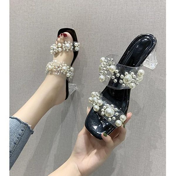 slippers temperament pearl platform slipper for woman classics party high heels women shoes square heel women's summer footwear, Black
slippers temperament pearl platform slipper for woman classics party high heels women shoes square heel women's summer footwear, Black