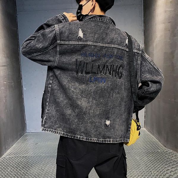 spring and autumn 2021 fashion teenagers brand ripped denim jacket men's student korean loose wild embroidery letter jackets, Black;brown
spring and autumn 2021 fashion teenagers brand ripped denim jacket men's student korean loose wild embroidery letter jackets, Black;brown