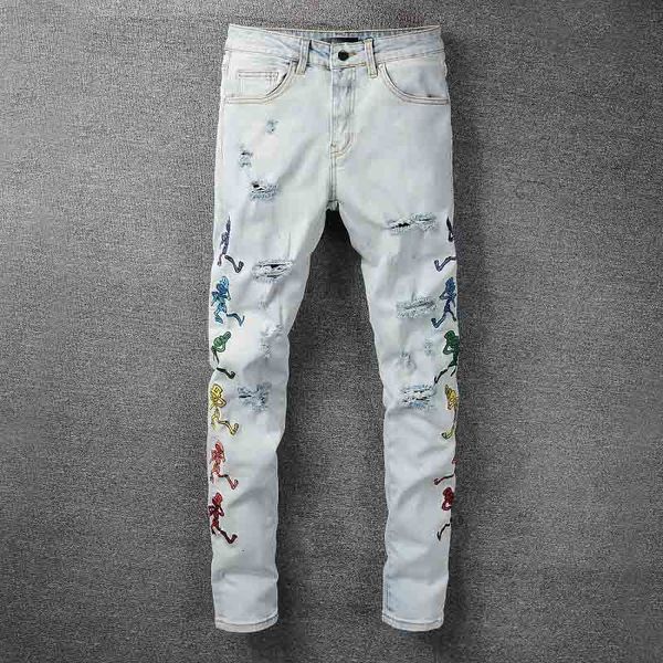 men's jeans high street men ripped embroidery washed streetwear hip hop denim trousers for male r6iu, Blue
men's jeans high street men ripped embroidery washed streetwear hip hop denim trousers for male r6iu, Blue