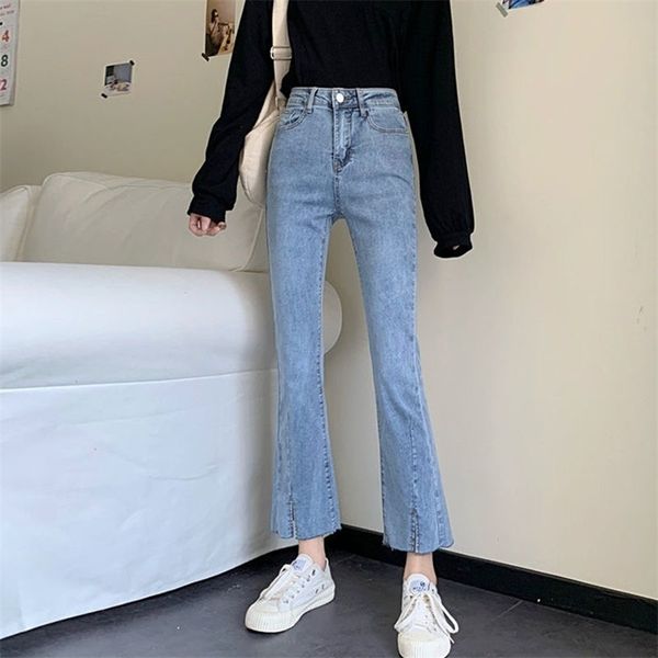 blue front slit bell bottom jean elastic skinny flare girl denim pants streetwear ankle-length trousers 210809
blue front slit bell bottom jean elastic skinny flare girl denim pants streetwear ankle-length trousers 210809