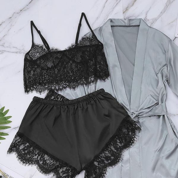 3pcs satin lingerie women sleepwear underwear sets babydoll nightwear silk strap solid color lace nightegown pajamas, Black;red
3pcs satin lingerie women sleepwear underwear sets babydoll nightwear silk strap solid color lace nightegown pajamas, Black;red