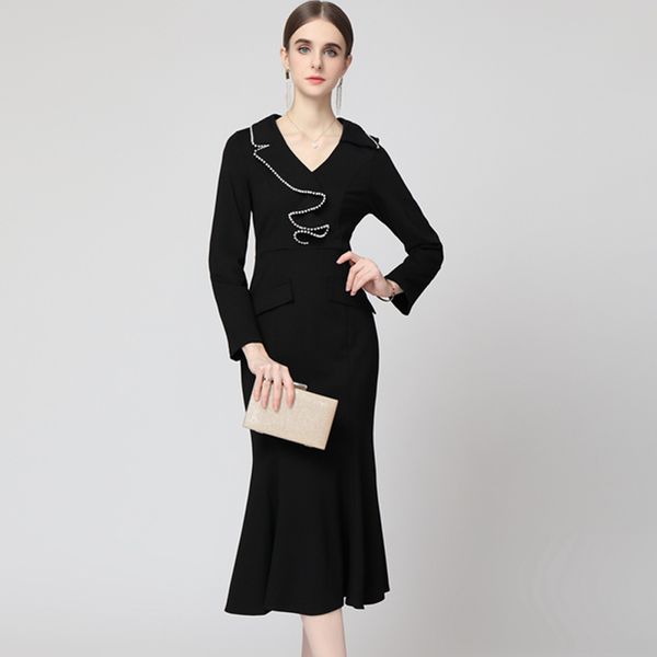 women's runway dresses turn down collar ruffles beaded elegant fashion mermaid autumn little black mid dress
women's runway dresses turn down collar ruffles beaded elegant fashion mermaid autumn little black mid dress