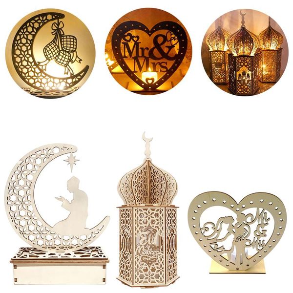 party decoration muslim eid mubarak wooden lamp desktable islamic