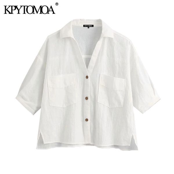 women fashion with pockets loose linen blouses vintage short sleeve side vents female shirts chic 210416, White
women fashion with pockets loose linen blouses vintage short sleeve side vents female shirts chic 210416, White