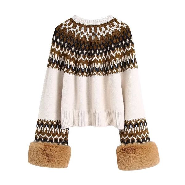 wholesale autumn new products style women's faux fur effect jacquard sweater sweater, White;black
wholesale autumn new products style women's faux fur effect jacquard sweater sweater, White;black