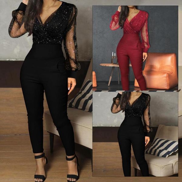 deep v neck mesh women romper long sleeve sequins glitter one piece overall, Black;white
deep v neck mesh women romper long sleeve sequins glitter one piece overall, Black;white