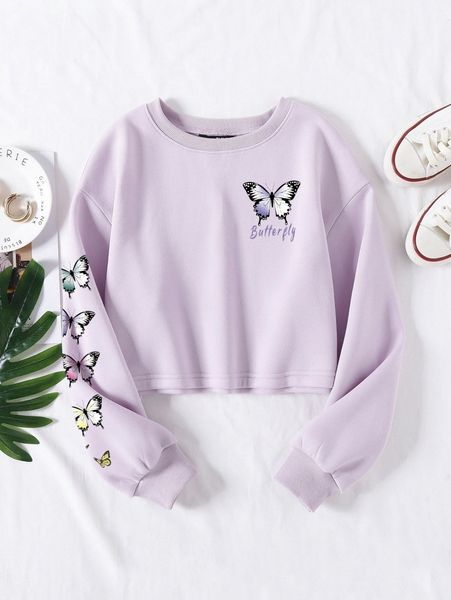 letter and butterfly print thermal lined pullover y7bw#, White;black