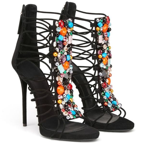 handmade suede sandals with colorful stones high heel cut off straps women dress shoes thin heels lady boot sandal, Black
handmade suede sandals with colorful stones high heel cut off straps women dress shoes thin heels lady boot sandal, Black