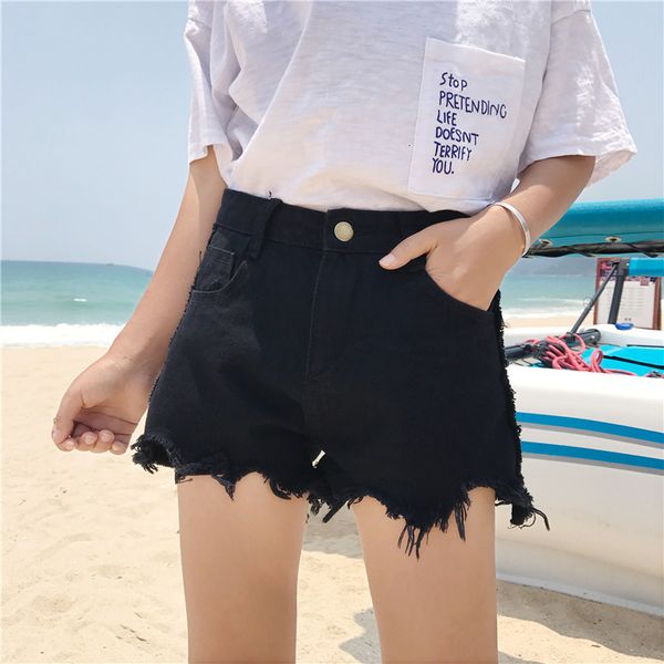 women's shorts 2021 summer new high waist perforated show thin pants black jeans fashion, White;black
women's shorts 2021 summer new high waist perforated show thin pants black jeans fashion, White;black