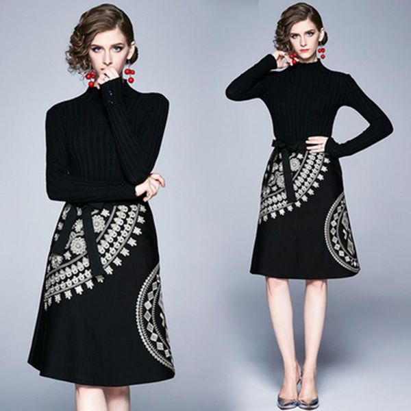 casual dresses womens autumn street black pullover long sleeve turtleneck embroidery printing knitting knee length a line dress, Black;gray
casual dresses womens autumn street black pullover long sleeve turtleneck embroidery printing knitting knee length a line dress, Black;gray