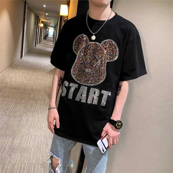 w0699 short sleeve t-shirt 2020 new summer wear korean loose iron drill black half sleeve t-shirt, White;black
w0699 short sleeve t-shirt 2020 new summer wear korean loose iron drill black half sleeve t-shirt, White;black