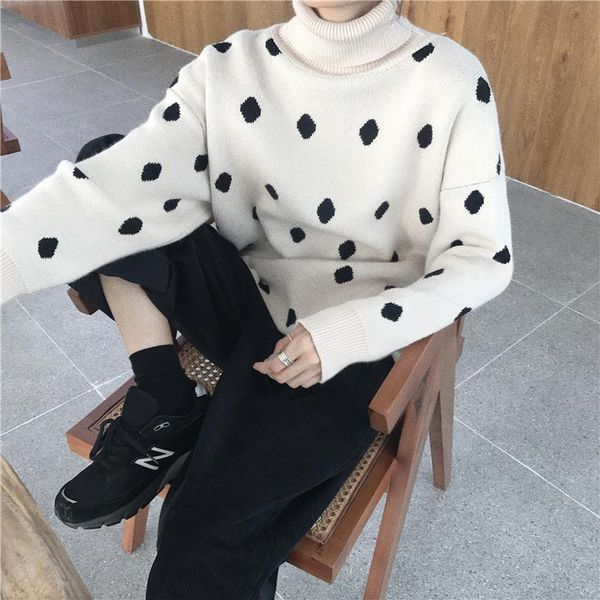 women's sweaters 2021 fashion turtleneck sweater knitted elegant korean retro wave point long sleeve loose casual thick gift, White;black
women's sweaters 2021 fashion turtleneck sweater knitted elegant korean retro wave point long sleeve loose casual thick gift, White;black