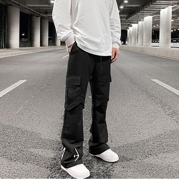 men's pants harajuku vibe multi-pockets casual trousers mens high street letter embroidery flare loose straight overalls, Black
men's pants harajuku vibe multi-pockets casual trousers mens high street letter embroidery flare loose straight overalls, Black
