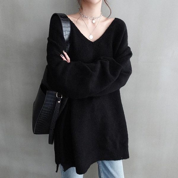 women's sweaters oversized loose plus size v-neck knitted pullover sweater 2021 autumn winter harajuku kpop korean woman clothing, White;black
women's sweaters oversized loose plus size v-neck knitted pullover sweater 2021 autumn winter harajuku kpop korean woman clothing, White;black