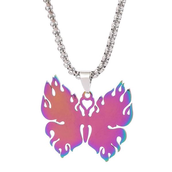 pendant necklaces fashion punk butterfly flame titanium stainless steel cool chain necklace for women men party jewelry wholesale, Silver 
pendant necklaces fashion punk butterfly flame titanium stainless steel cool chain necklace for women men party jewelry wholesale, Silver