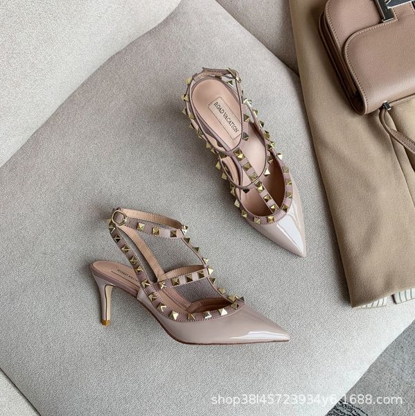2021 spring and summer liuding pointed women's strap rivet high-heeled sho fairy word buckle thin heel sandals, Black
2021 spring and summer liuding pointed women's strap rivet high-heeled sho fairy word buckle thin heel sandals, Black