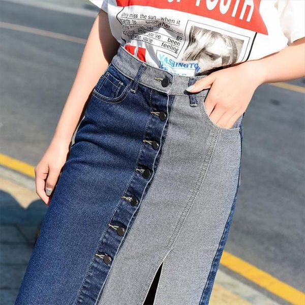 spring summer split womens skirts breasted color block denim jeans girls middle long a line, Black
spring summer split womens skirts breasted color block denim jeans girls middle long a line, Black