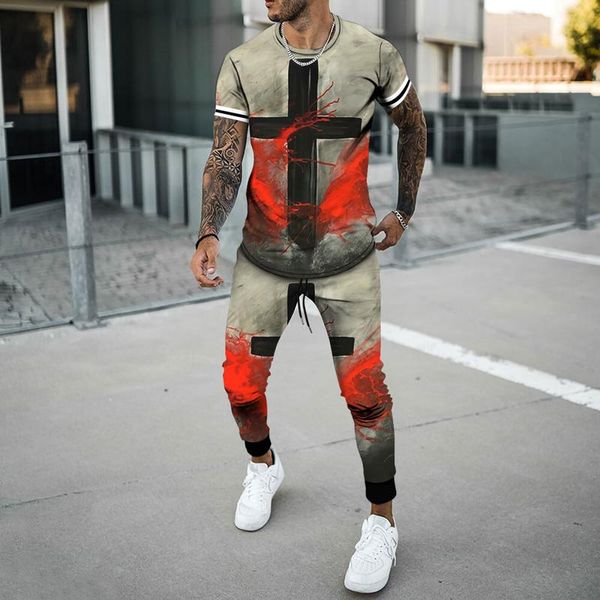 men's tracksuits suit hip-hop rock punk streetwear cross pattern 3d printed casual t-shirt sports pants 2-piece set 2021 spring summer, Gray
men's tracksuits suit hip-hop rock punk streetwear cross pattern 3d printed casual t-shirt sports pants 2-piece set 2021 spring summer, Gray
