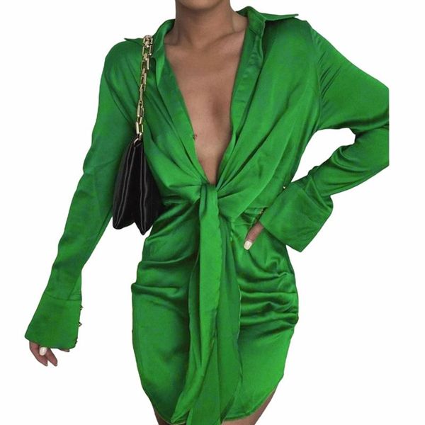 casual dresses women's solid color short skirt v-neck bow tie long sleeves irregular 2021 autumn high street fashion simple, Black;gray 
casual dresses women's solid color short skirt v-neck bow tie long sleeves irregular 2021 autumn high street fashion simple, Black;gray