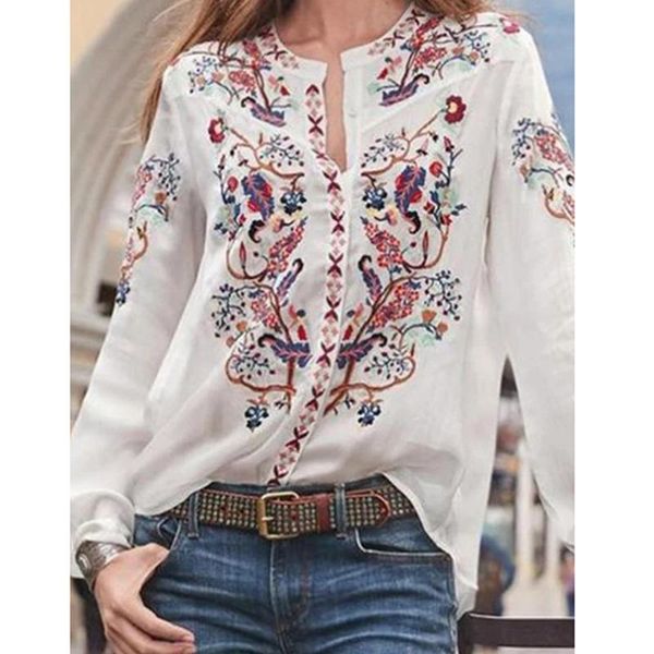 women's blouses & shirts women loose printed long-sleeved shirt plus size blouse stand collar single-breasted, White
women's blouses & shirts women loose printed long-sleeved shirt plus size blouse stand collar single-breasted, White