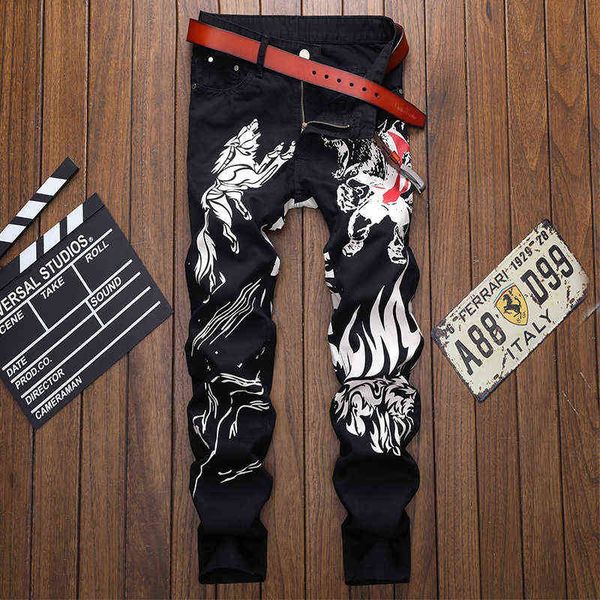 men's jeans 2021 fashion trend young men's slim fit and tight type personalized chine style printed jeans, Blue
men's jeans 2021 fashion trend young men's slim fit and tight type personalized chine style printed jeans, Blue