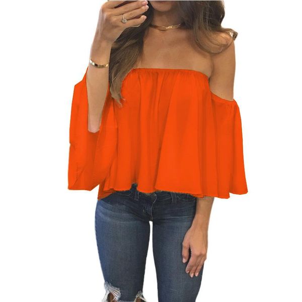 women's blouses & shirts 2021 summer blusas slash neck flare sleeve solid feminina women loose chiffon blouse kawaii beach party top, White
women's blouses & shirts 2021 summer blusas slash neck flare sleeve solid feminina women loose chiffon blouse kawaii beach party top, White