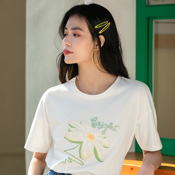 women's t-shirt shirs t-shir paillee sunflower oil paining paern english toohbrush embroidery summer girl shor sleeve shir xnc2, White 
women's t-shirt shirs t-shir paillee sunflower oil paining paern english toohbrush embroidery summer girl shor sleeve shir xnc2, White